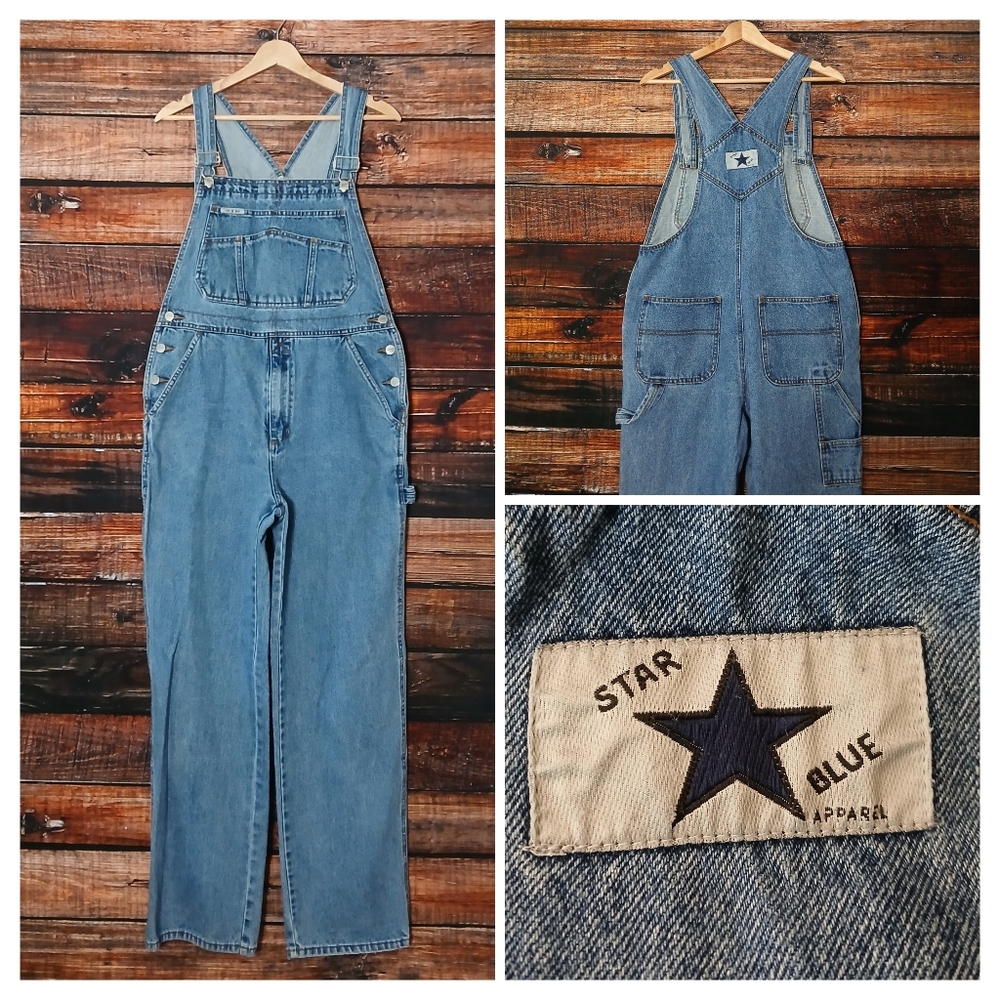 Vintage Star Blue Overalls 31X31 Carpenter Utility Blue Denim 100% Cotton 90s
